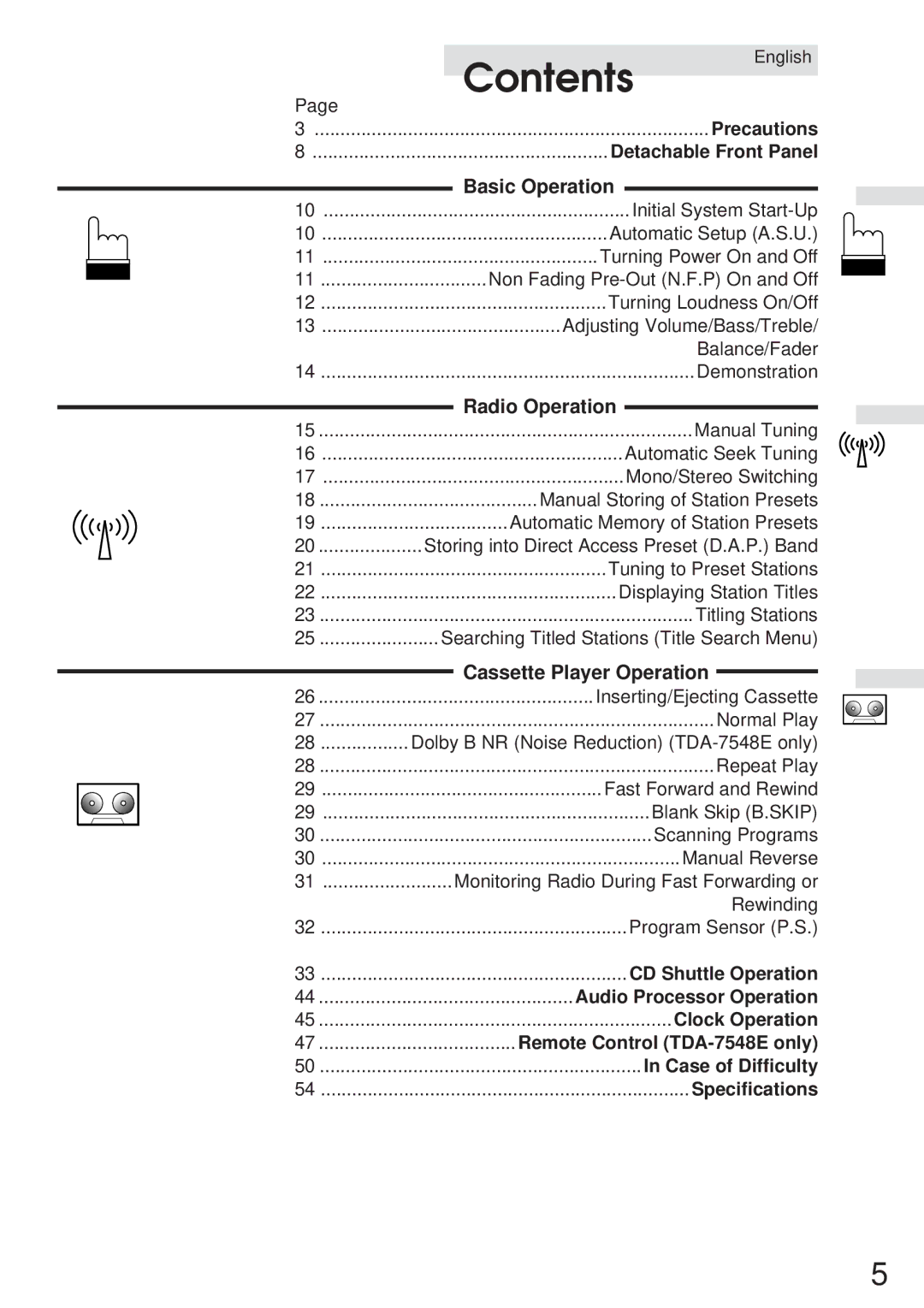 Alpine TDA-7548E, TDA-7547E owner manual Contents 