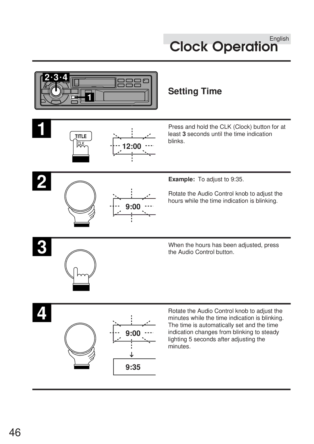 Alpine TDA-7547E, TDA-7548E owner manual Setting Time 