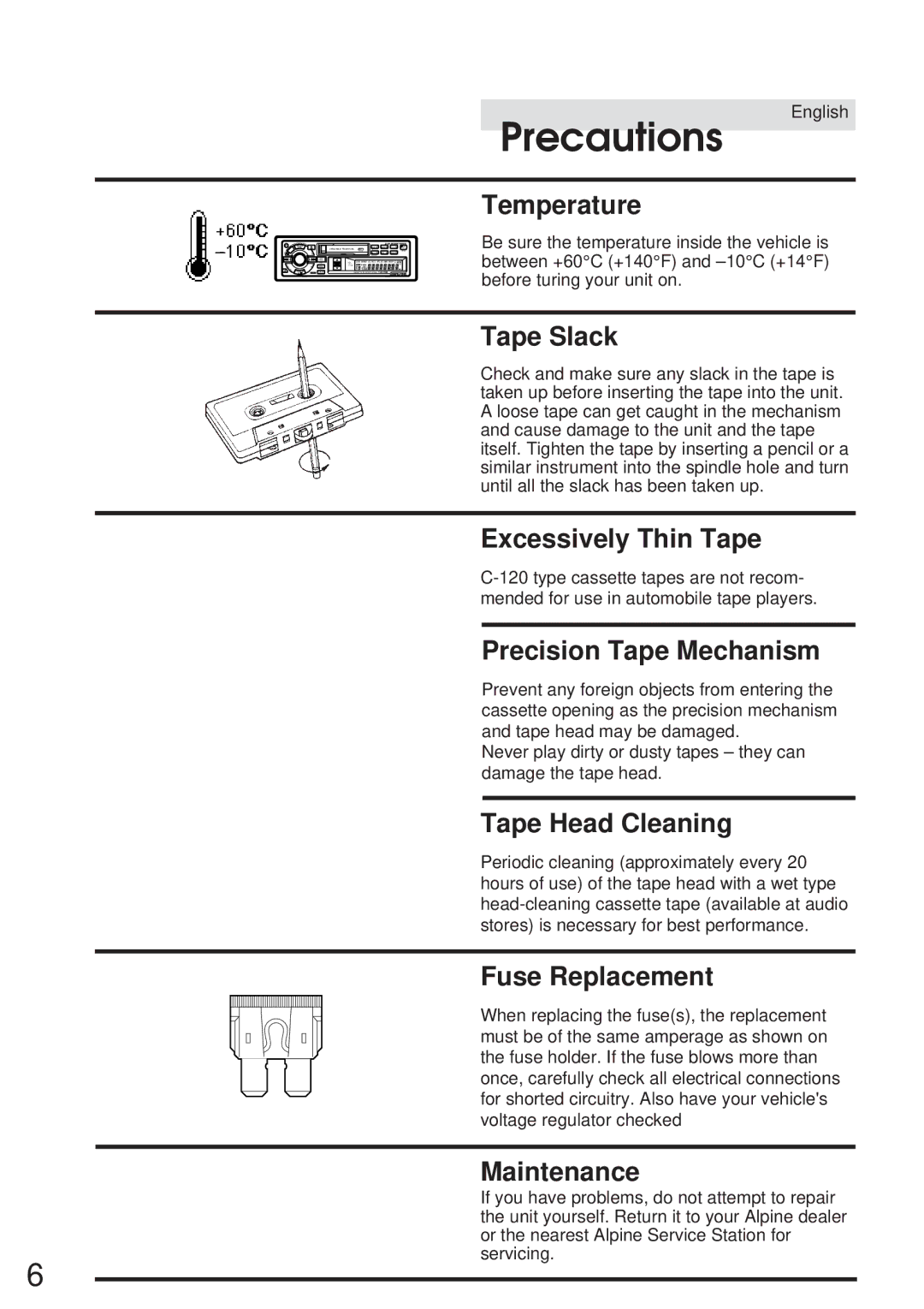 Alpine TDA-7547E, TDA-7548E owner manual Precautions, Temperature 