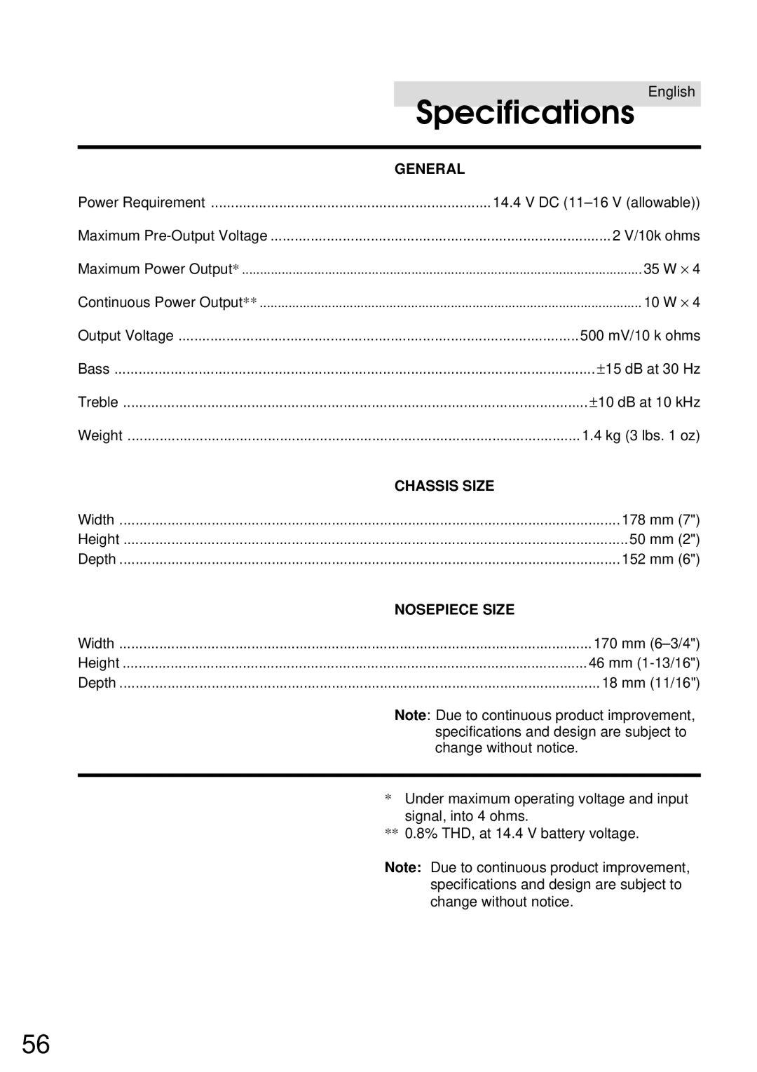 Alpine TDA-7547E, TDA-7548E owner manual Chassis Size 