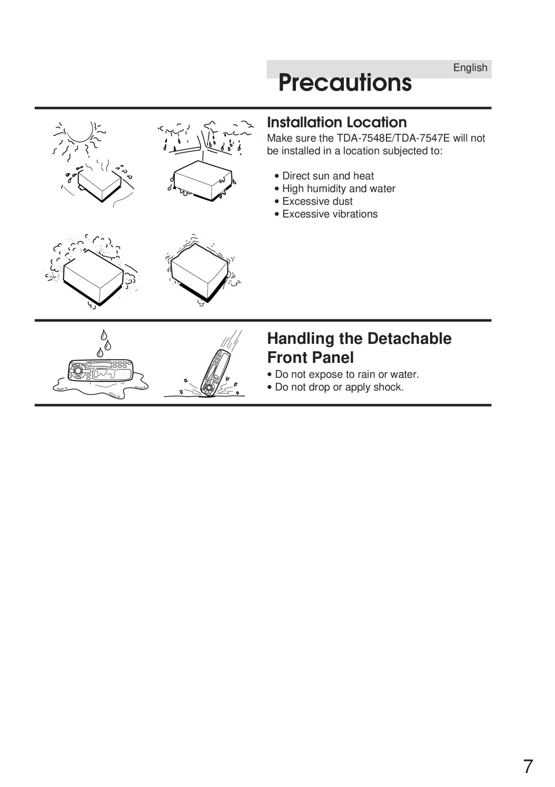 Alpine TDA-7548E, TDA-7547E owner manual Handling the Detachable Front Panel 