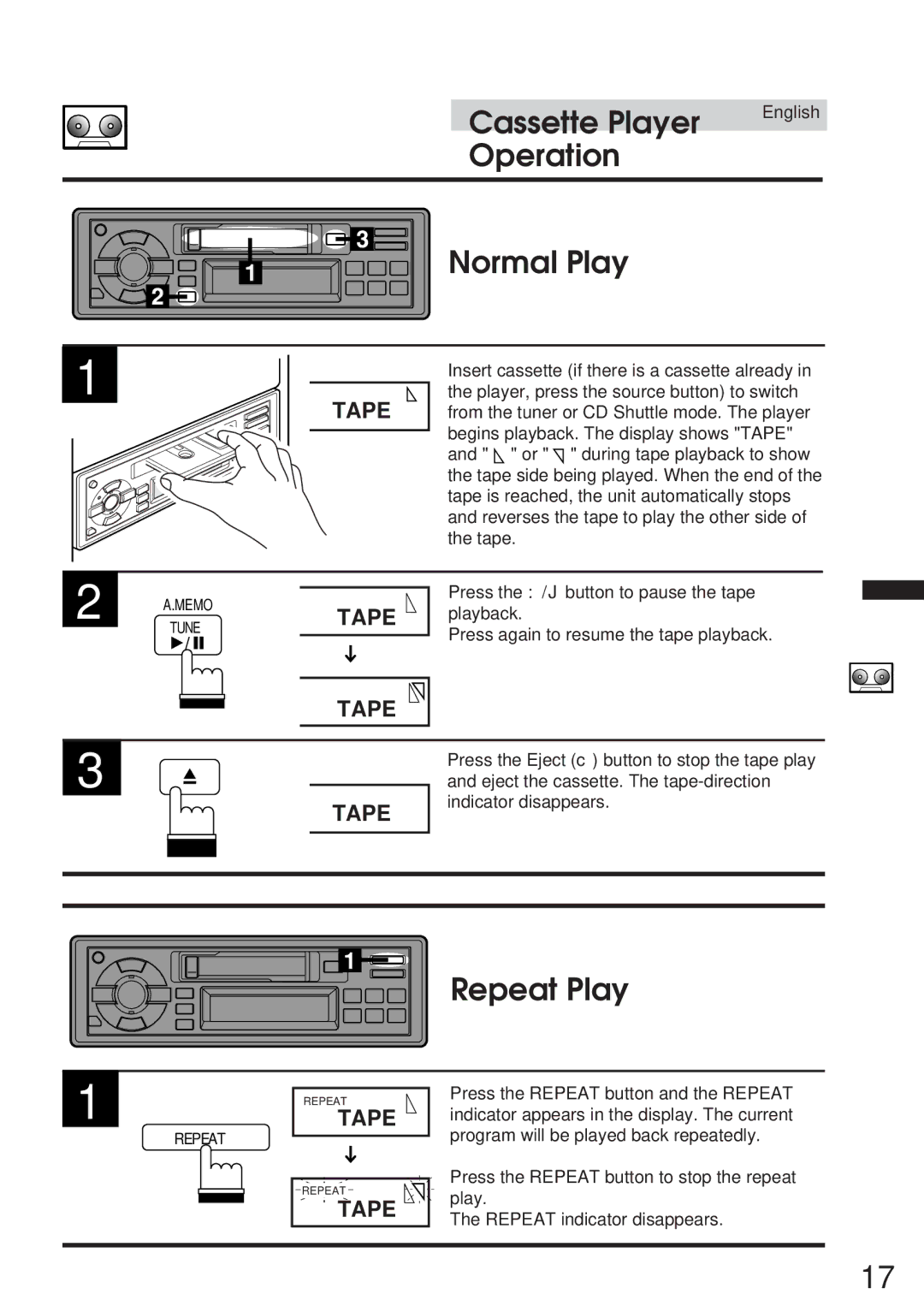 Alpine TDM-7546E owner manual Operation Normal Play, Repeat Play 
