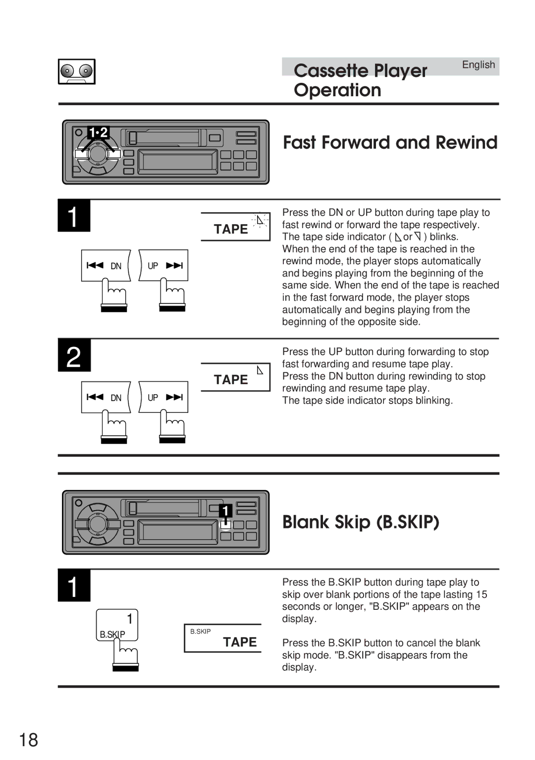 Alpine TDM-7546E owner manual Operation Fast Forward and Rewind, Blank Skip B.SKIP 