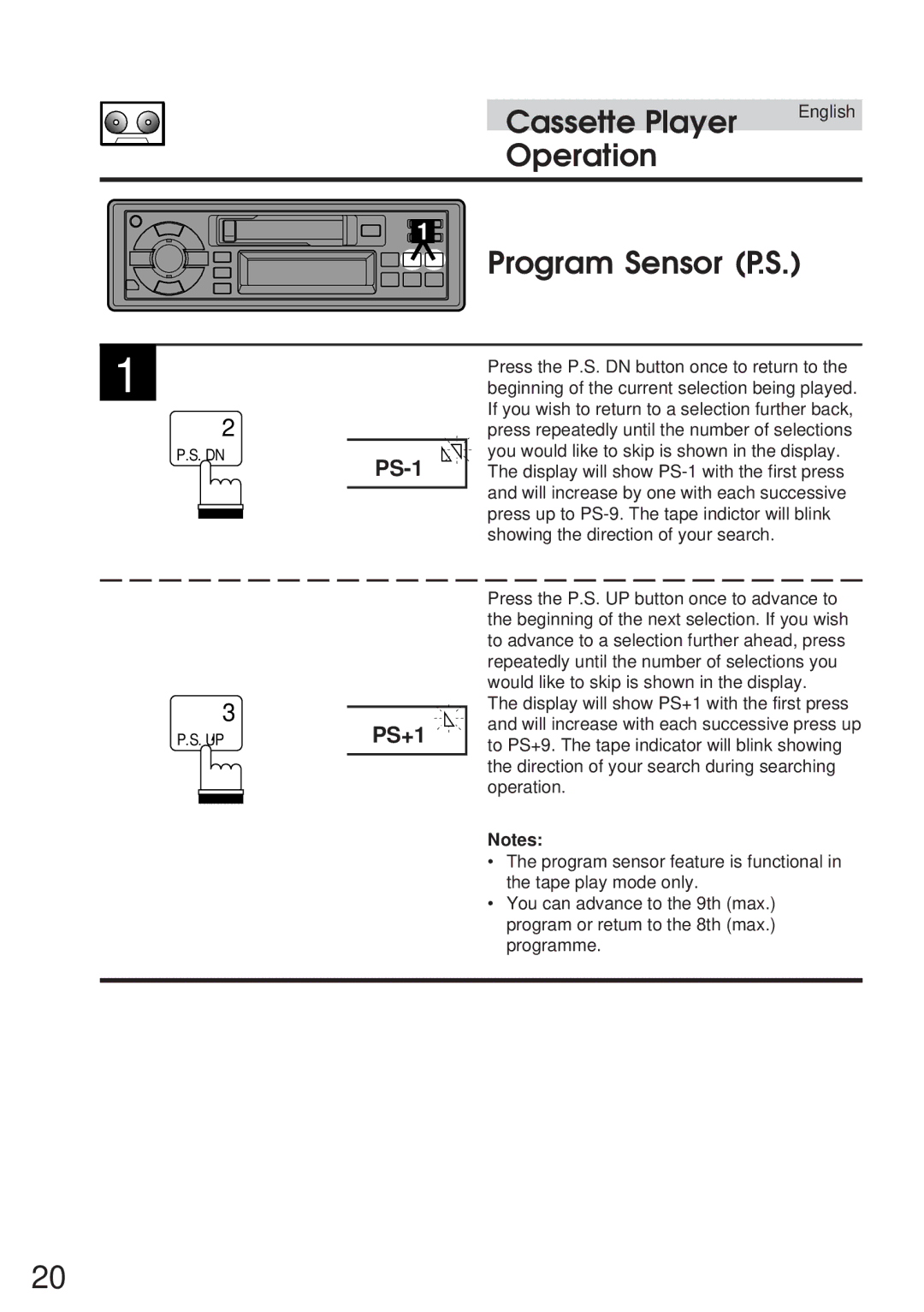 Alpine TDM-7546E owner manual Operation Program Sensor P.S, PS-1 PS+1 