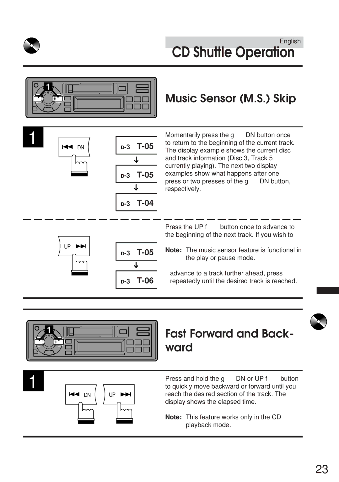 Alpine TDM-7546E owner manual Music Sensor M.S. Skip, Fast Forward and Back, Ward, 3T-05 3T-04 3T-06 