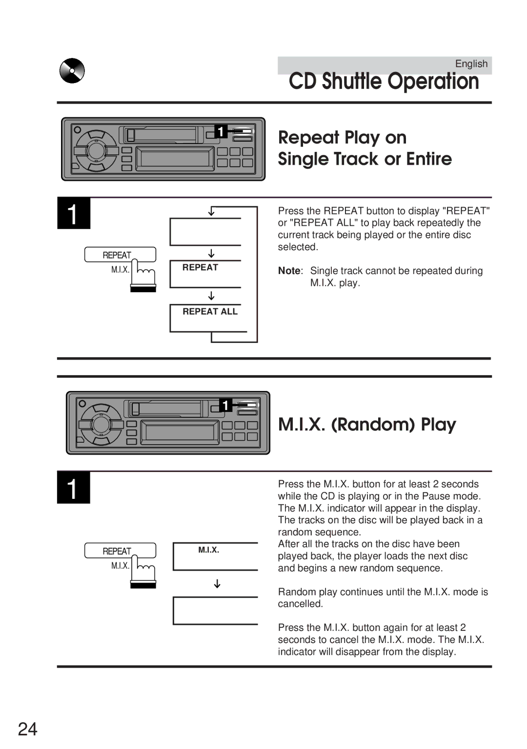 Alpine TDM-7546E owner manual Repeat Play on Single Track or Entire, X. Random Play 