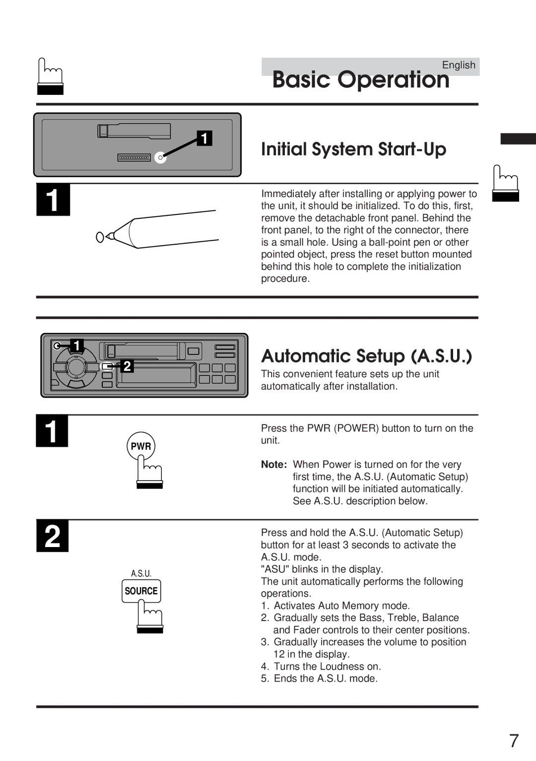 Alpine TDM-7546E owner manual Basic Operation, Initial System Start-Up, Automatic Setup A.S.U 