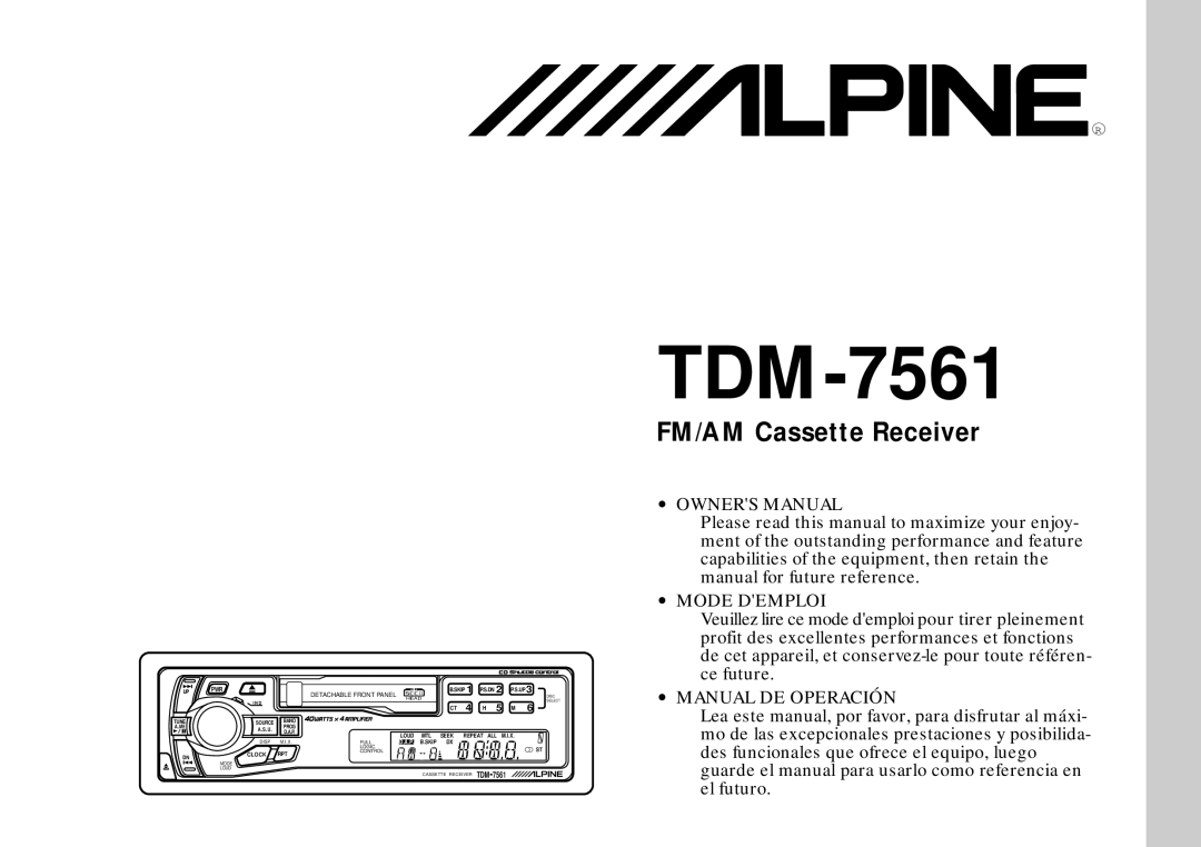 Alpine TDM-7561 owner manual 