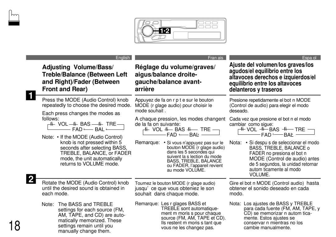 Alpine TDM-7561 Each press changes the modes as follows, Chaque pression, les modes changent de la façon suivante 