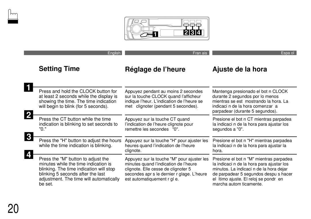 Alpine TDM-7561 owner manual Setting Time Réglage de l’heure Ajuste de la hora 