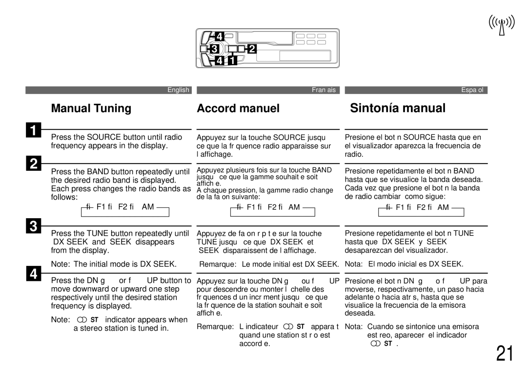 Alpine TDM-7561 owner manual Sintonía manual, Manual Tuning Accord manuel 