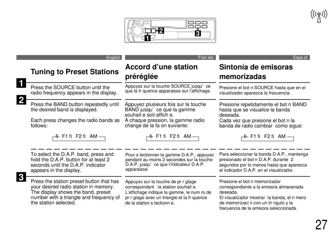 Alpine TDM-7561 owner manual Tuning to Preset Stations, Accord d’une station préréglée, Sintonía de emisoras memorizadas 