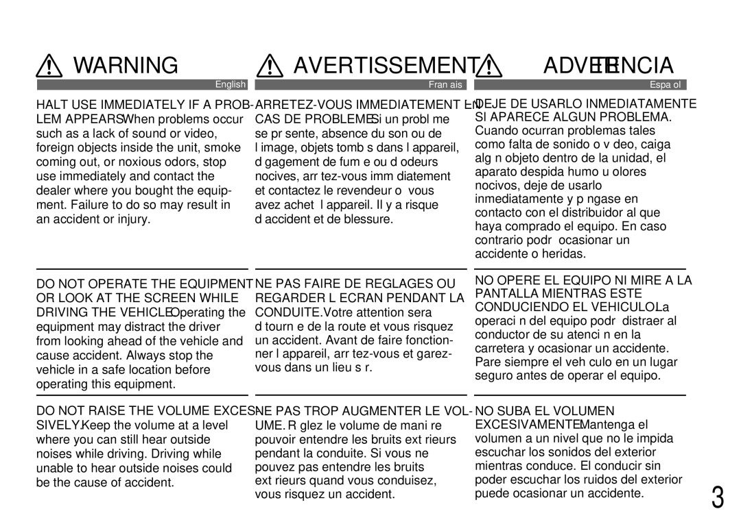 Alpine TDM-7561 owner manual Avertissement 