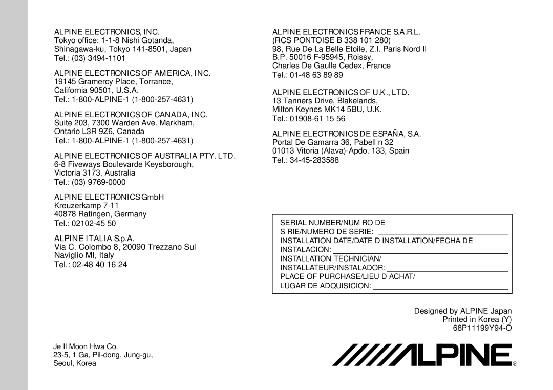 Alpine TDM-7561 owner manual Alpine Electronics of AMERICA, INC 