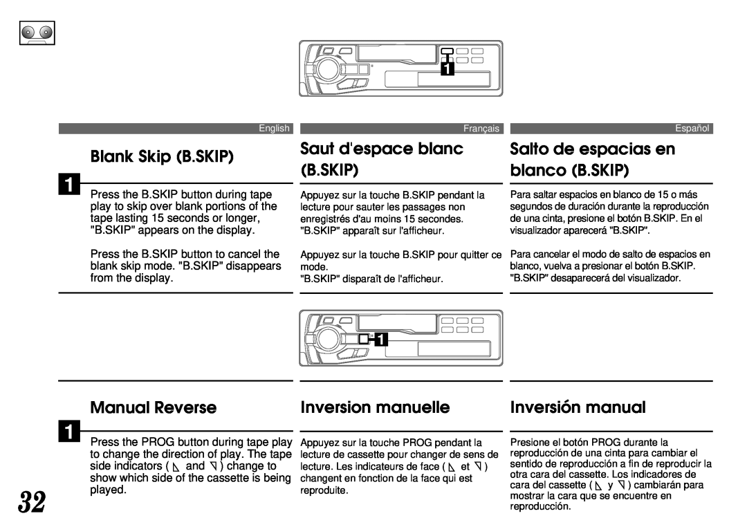 Alpine TDM-7561 Blank Skip B.SKIP, Saut despace blanc B.SKIP, Salto de espacias en blanco B.SKIP, Manual Reverse 