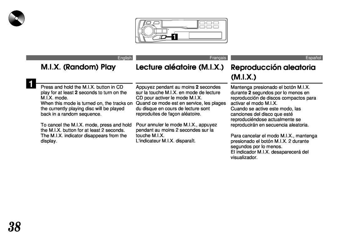 Alpine TDM-7561 owner manual M.I.X. Random Play, Lecture aléatoire M.I.X, Reproducción aleatoria M.I.X 