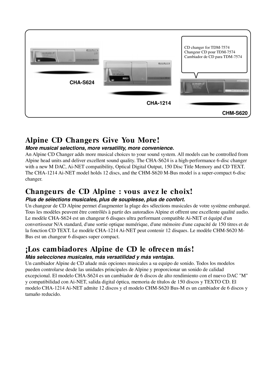 Alpine TDM-7574 owner manual Alpine CD Changers Give You More 