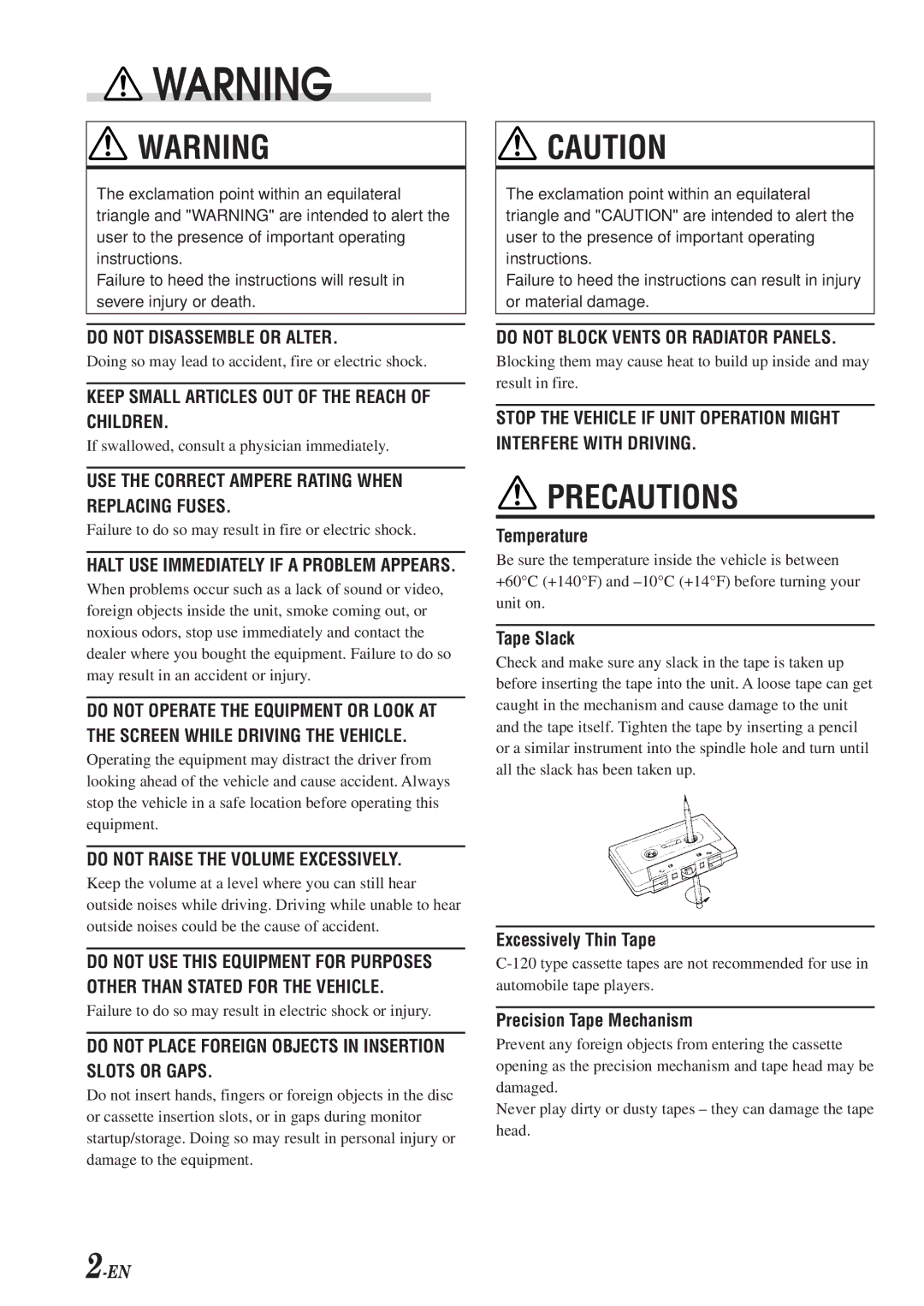 Alpine TDM-7574E owner manual Precautions 