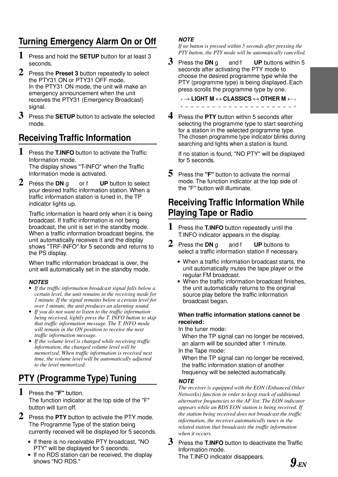 Alpine TDM-7583R, TDM-7580R, TDM-7581R owner manual Receiving Traffic Information, PTY Programme Type Tuning 