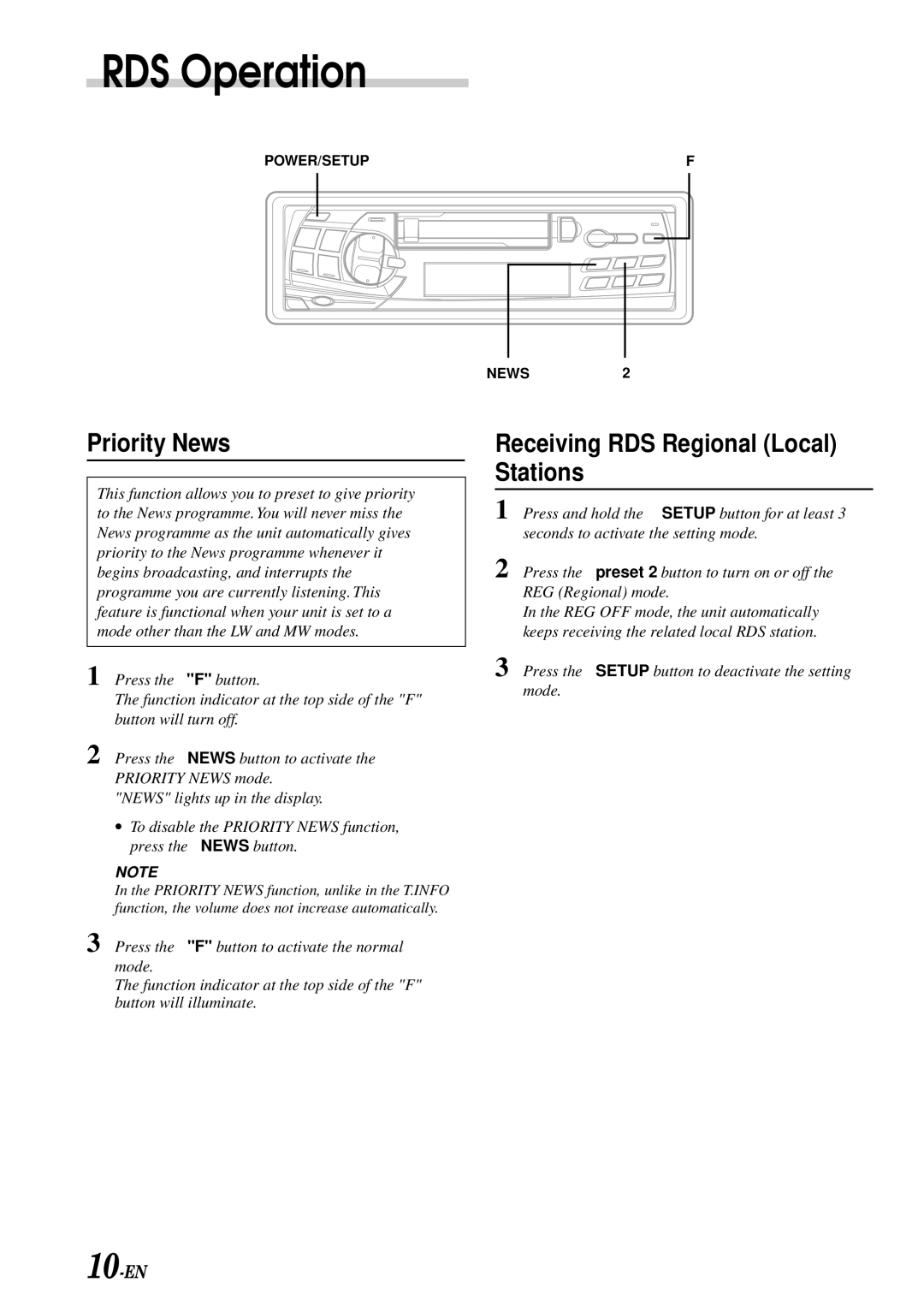 Alpine TDM-7580R, TDM-7581R, TDM-7583R owner manual Priority News, Receiving RDS Regional Local Stations 