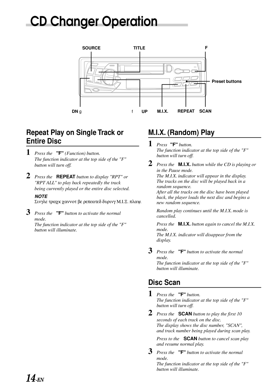 Alpine TDM-7581R, TDM-7580R, TDM-7583R owner manual Repeat Play on Single Track or Entire Disc, X. Random Play, Disc Scan 