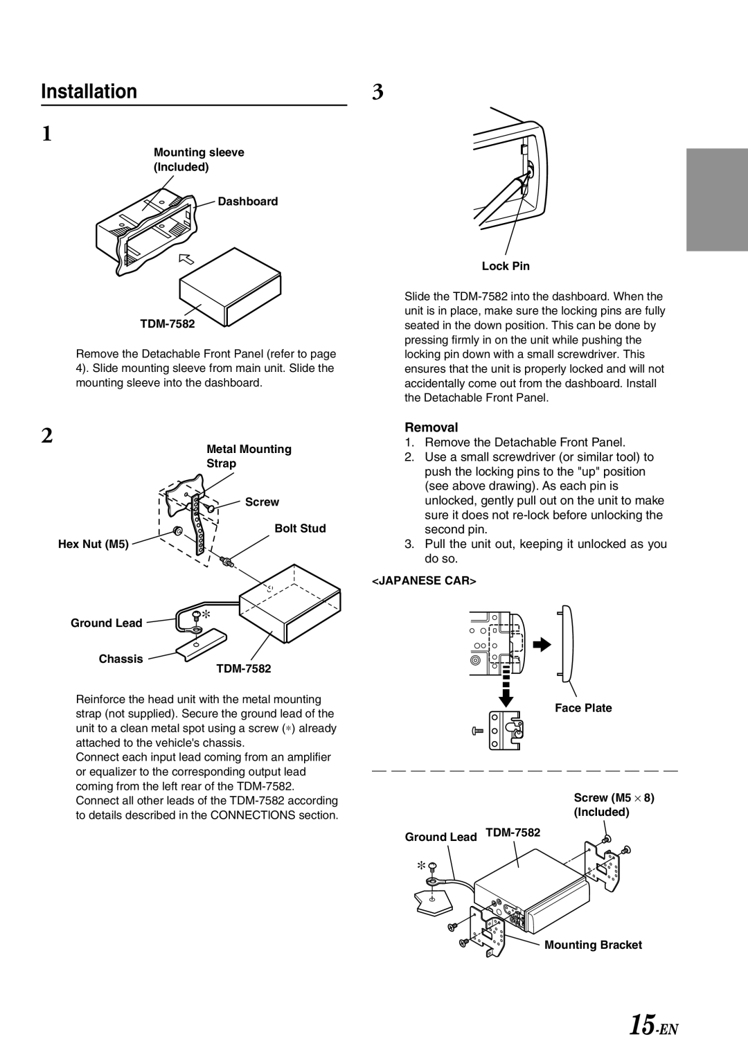 Alpine owner manual Installation, Dashboard TDM-7582 