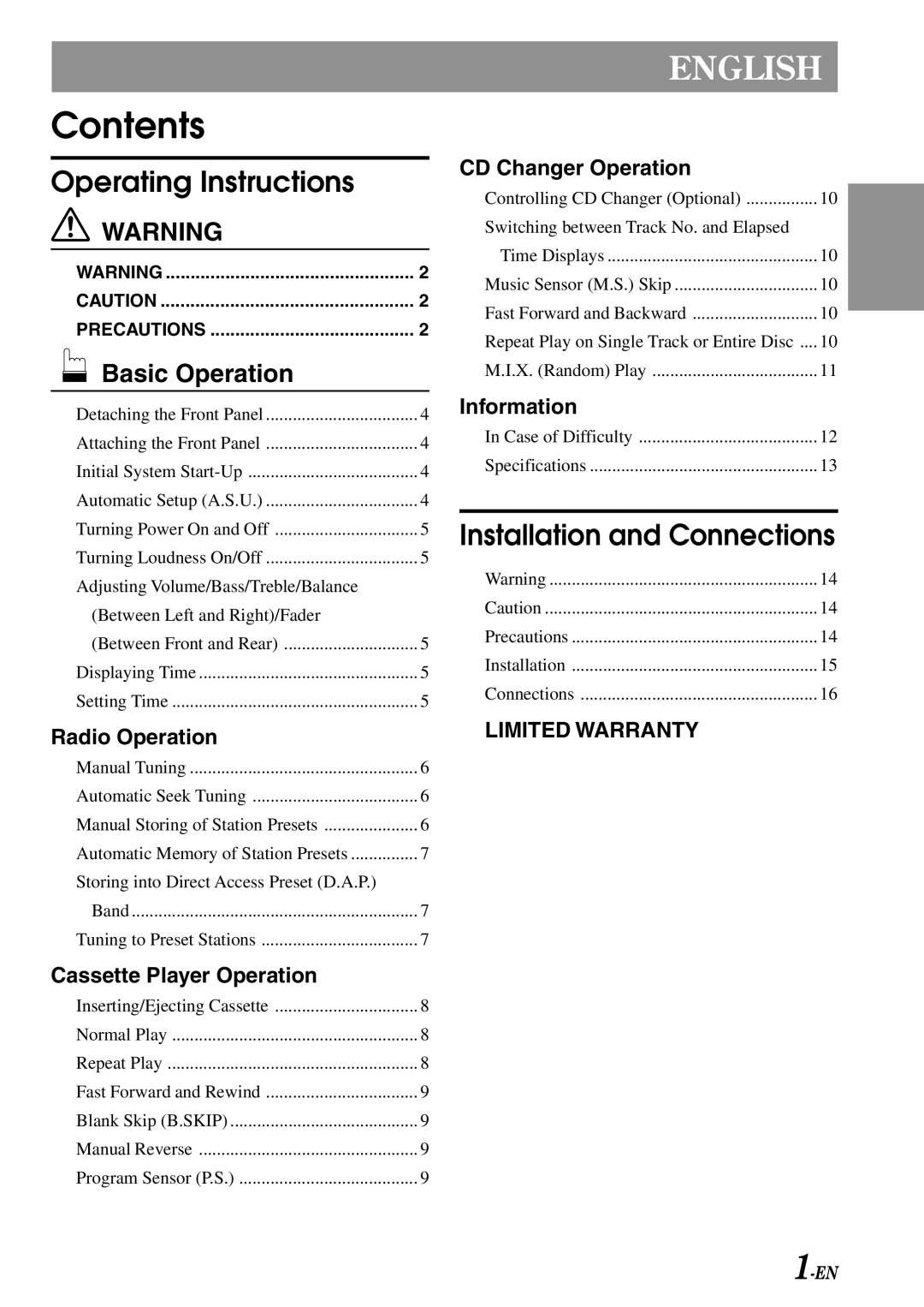 Alpine TDM-7582 owner manual Contents 