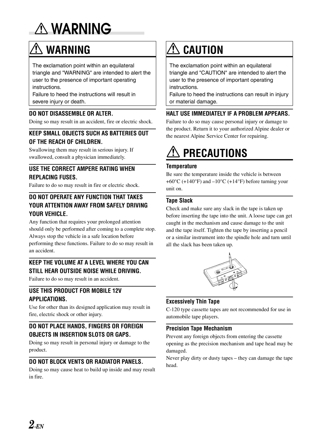 Alpine TDM-7582 owner manual Precautions 