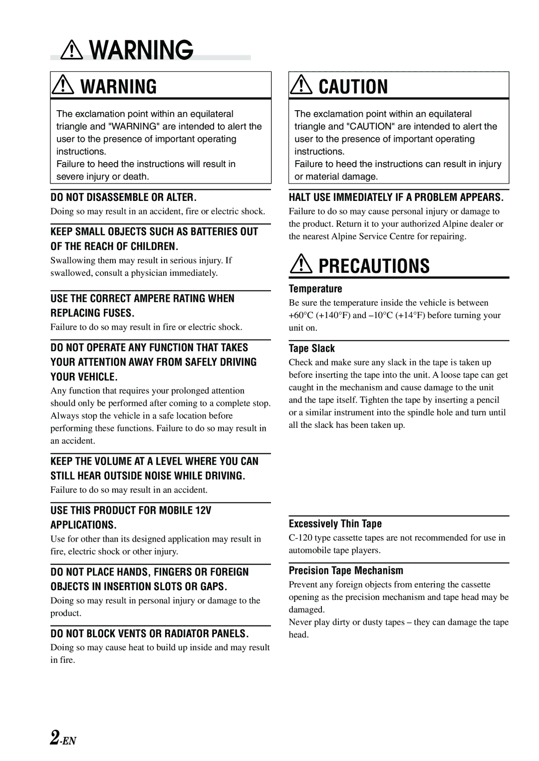 Alpine TDM-7582E owner manual Precautions 