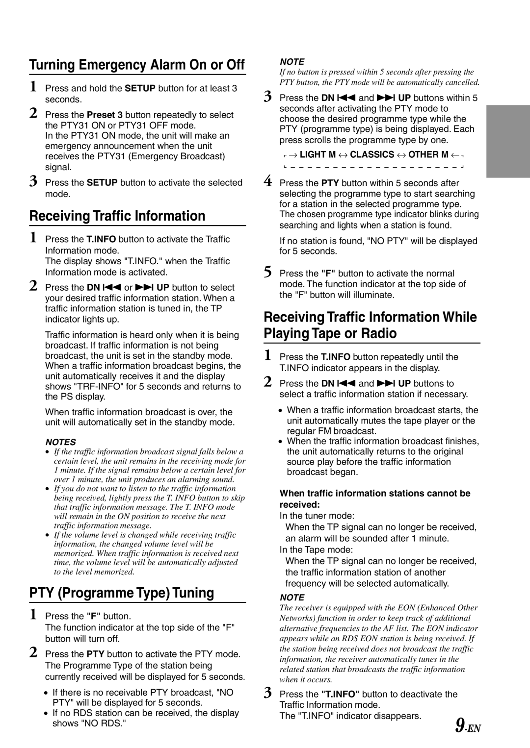 Alpine TDM-7582R, TDM-7586RB, TDM-7584R owner manual Receiving Traffic Information, PTY Programme Type Tuning 