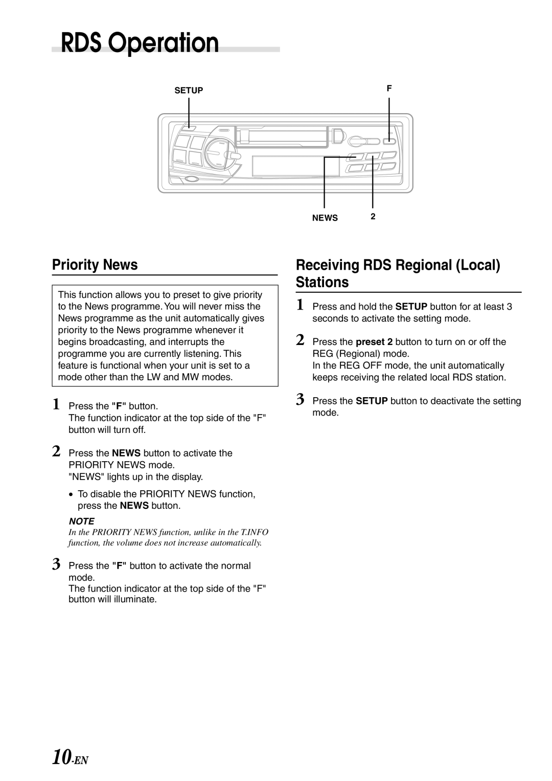 Alpine TDM-7586RB, TDM-7584R, TDM-7582R owner manual Priority News, Receiving RDS Regional Local Stations 