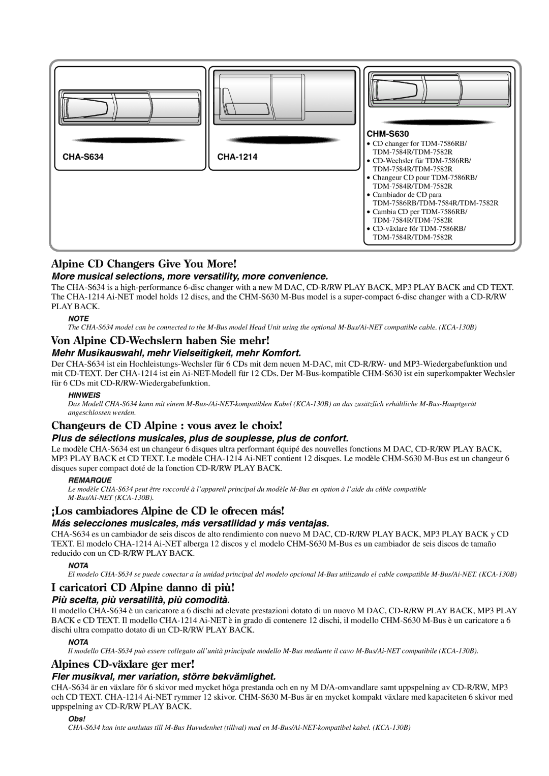 Alpine TDM-7582R, TDM-7586RB, TDM-7584R owner manual Alpine CD Changers Give You More 