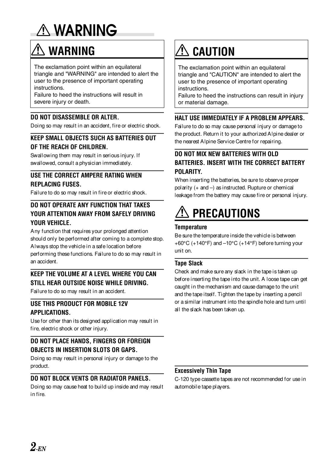 Alpine TDM-7584R, TDM-7586RB, TDM-7582R owner manual Precautions 