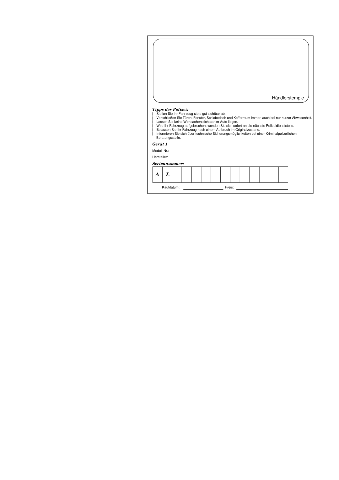 Alpine TDM-9505RB, TDM-9501RM, TDM-9503R owner manual Händlerstemple 