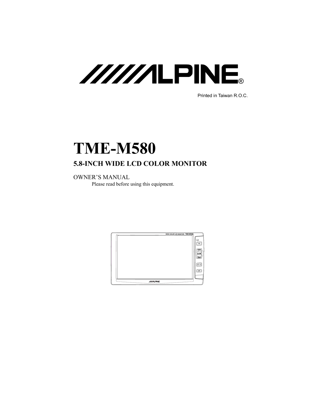 Alpine TME-M580 owner manual Alpine¨ 