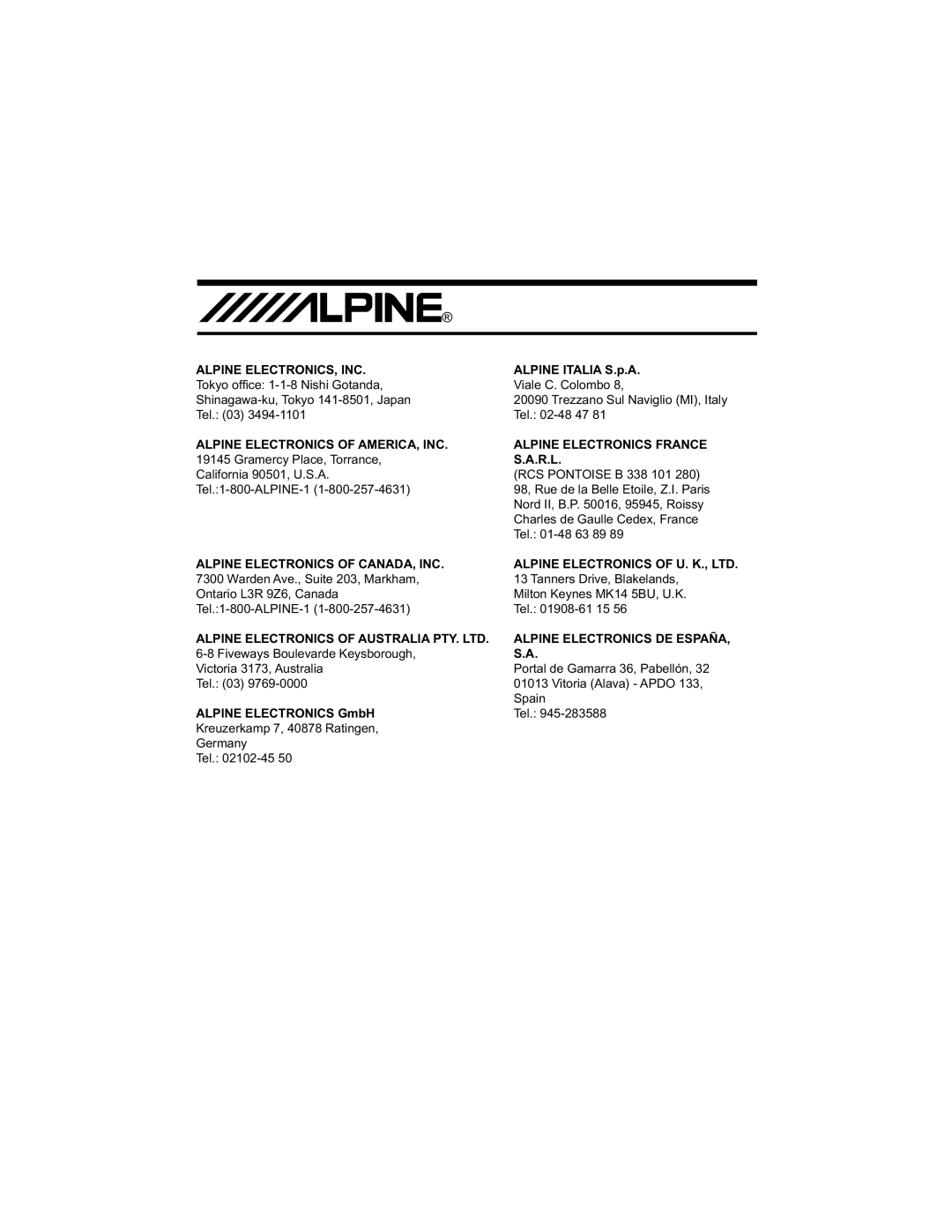 Alpine TME-M580 owner manual Alpine¨ 