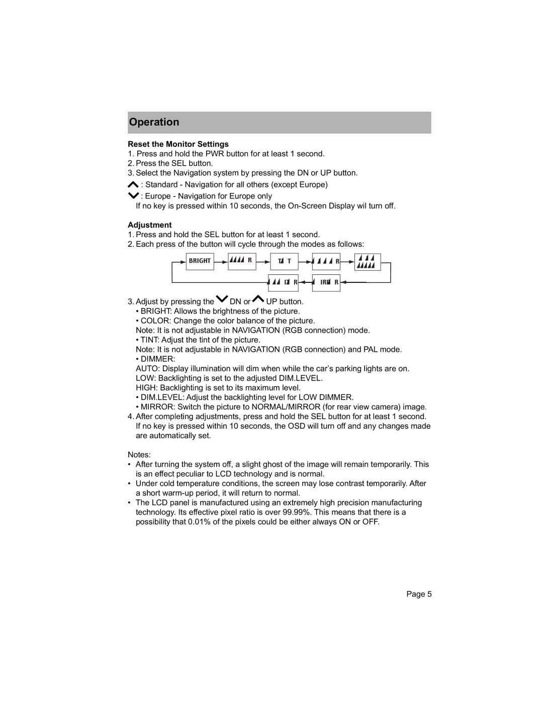 Alpine TME-M580 owner manual Reset the Monitor Settings 