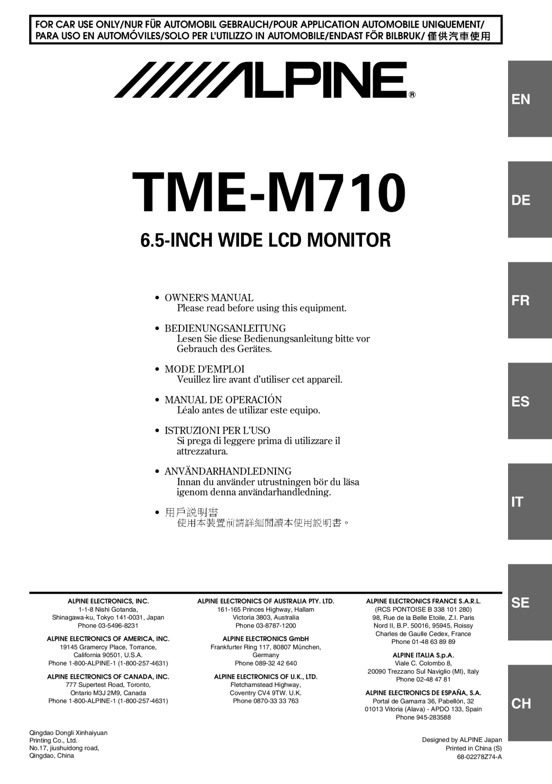 Alpine TME-M710 owner manual 