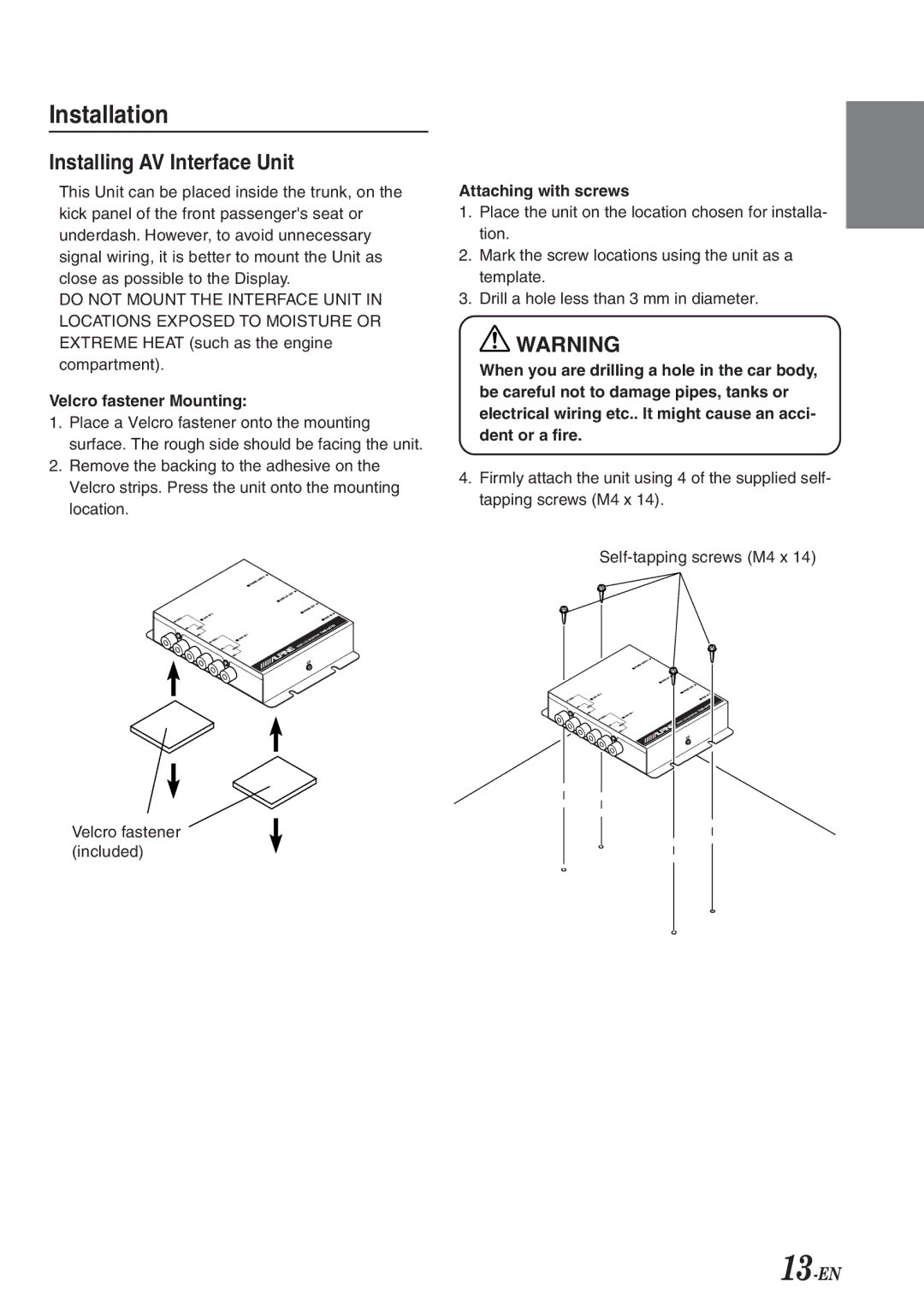 Alpine TME-M710 owner manual Installation, Installing AV Interface Unit 