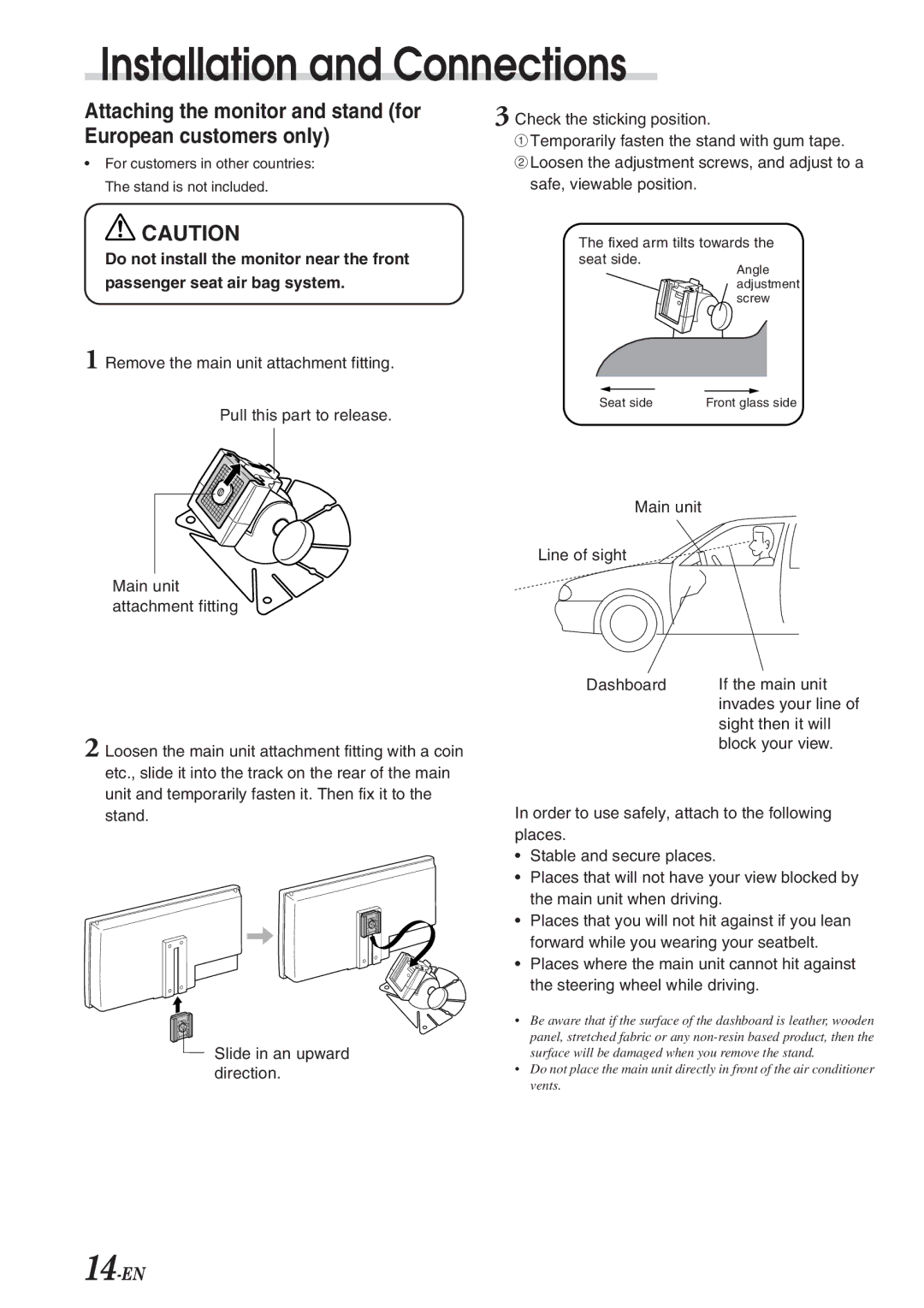 Alpine TME-M710 owner manual Attaching the monitor and stand for European customers only, Main unit 