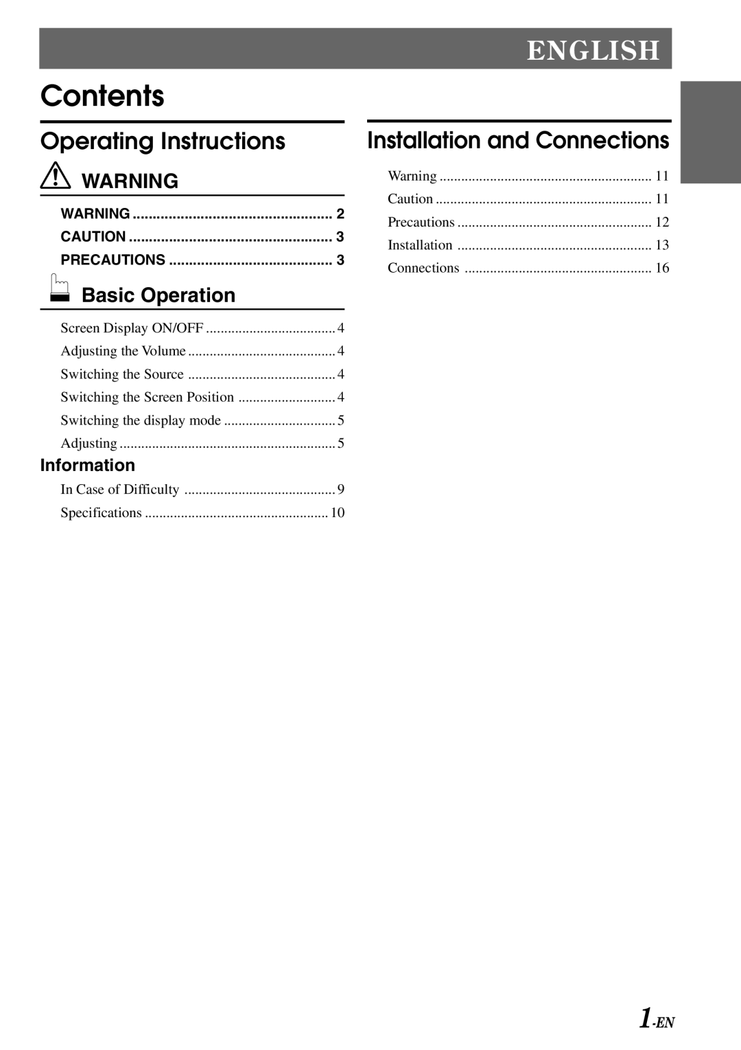 Alpine TME-M710 owner manual Contents 