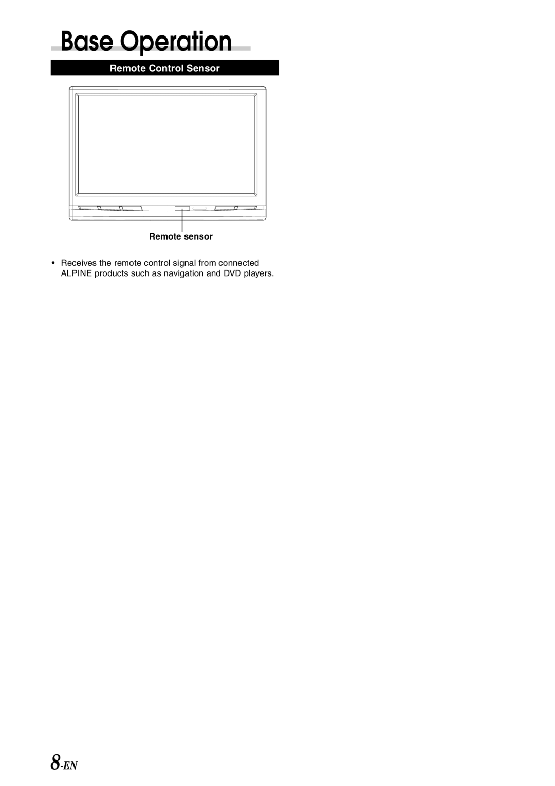 Alpine TME-M710 owner manual Base Operation, Remote Control Sensor 