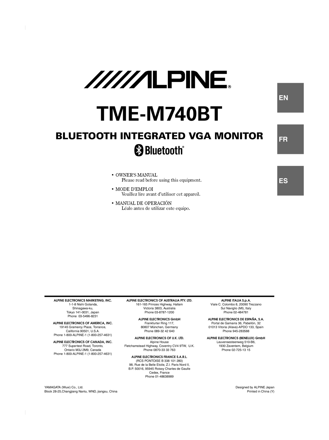 Alpine TME-M740BT owner manual 