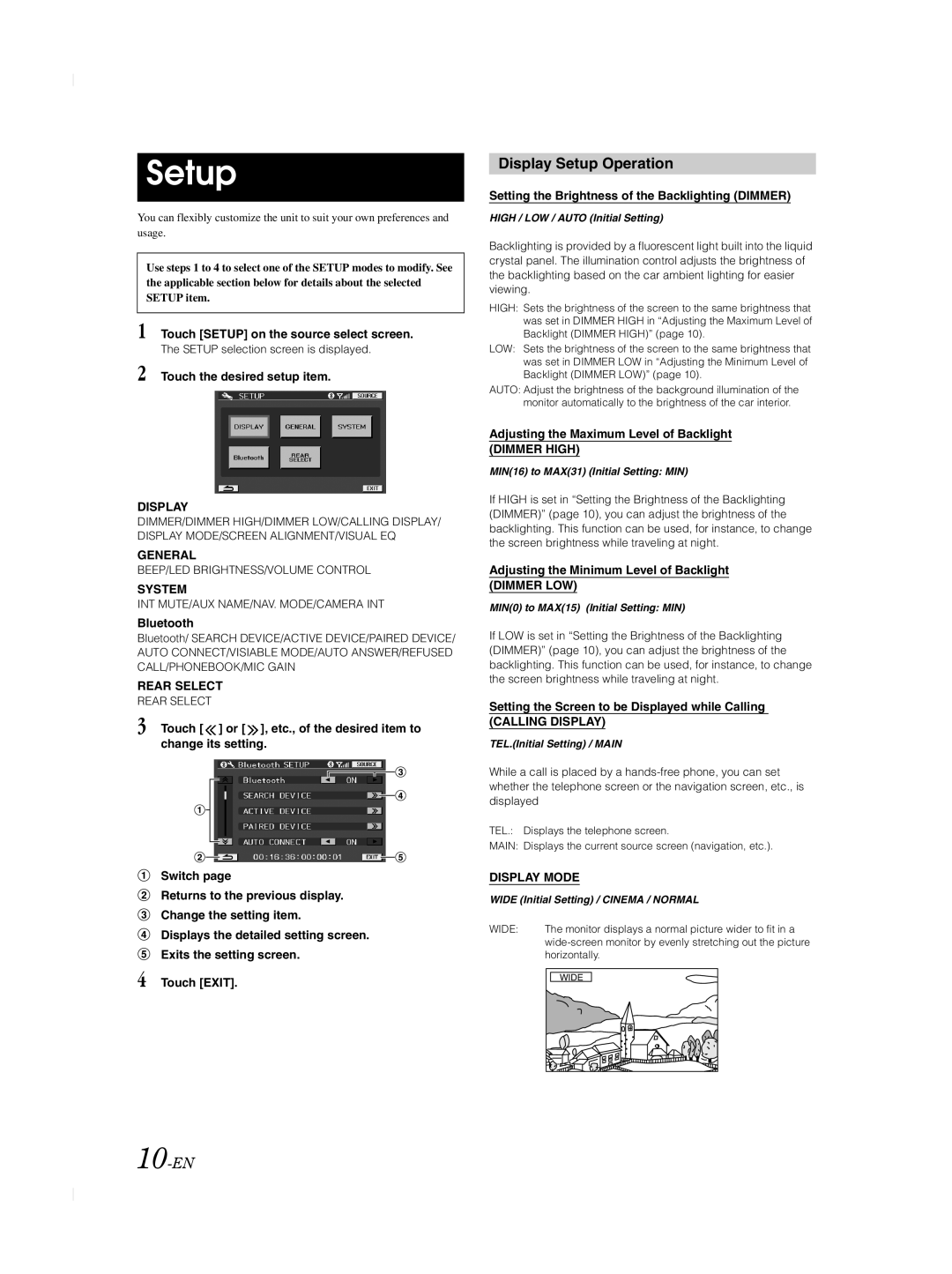 Alpine TME-M740BT owner manual Display Setup Operation, 10-EN 