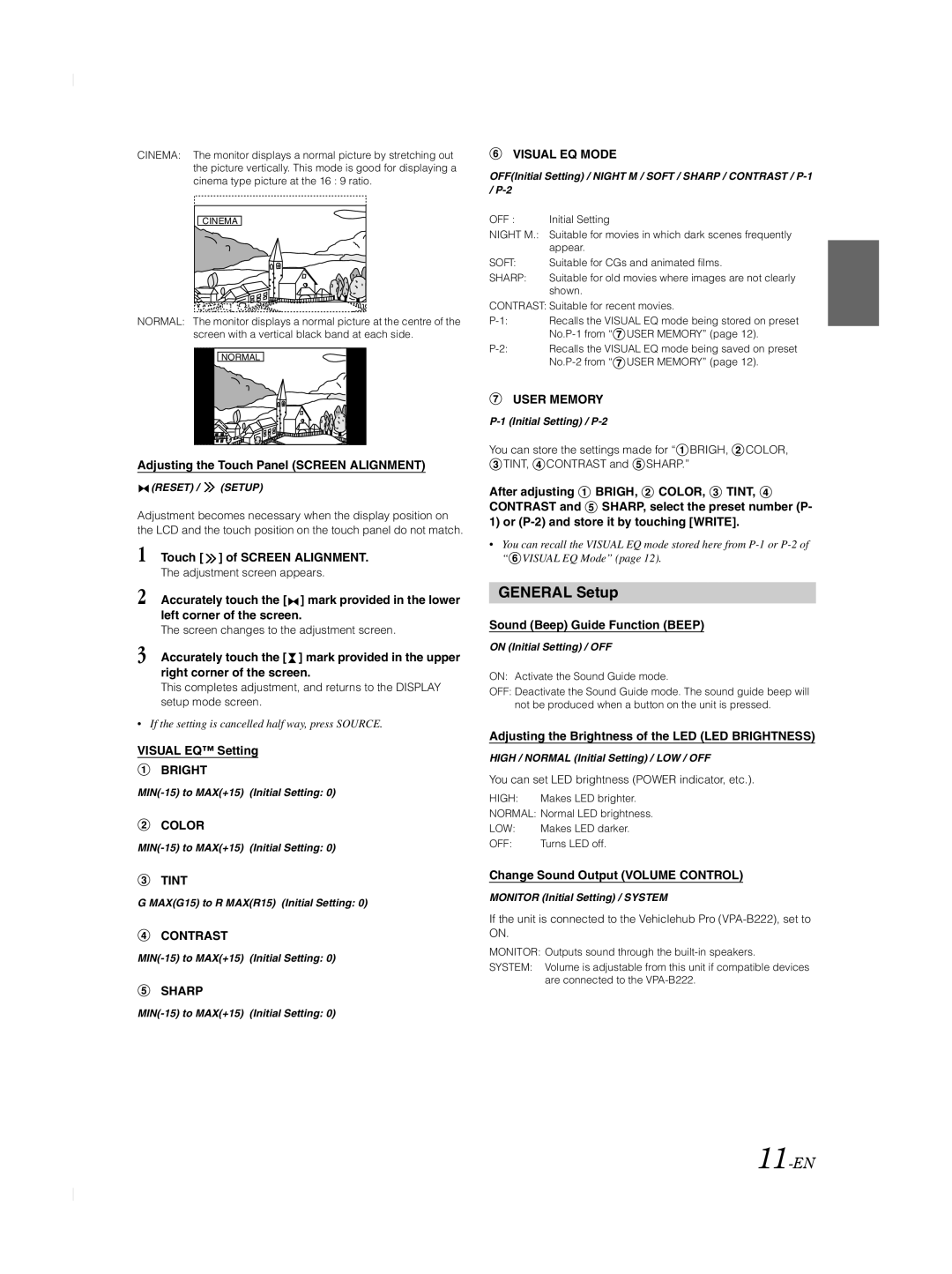 Alpine TME-M740BT owner manual General Setup, 11-EN 