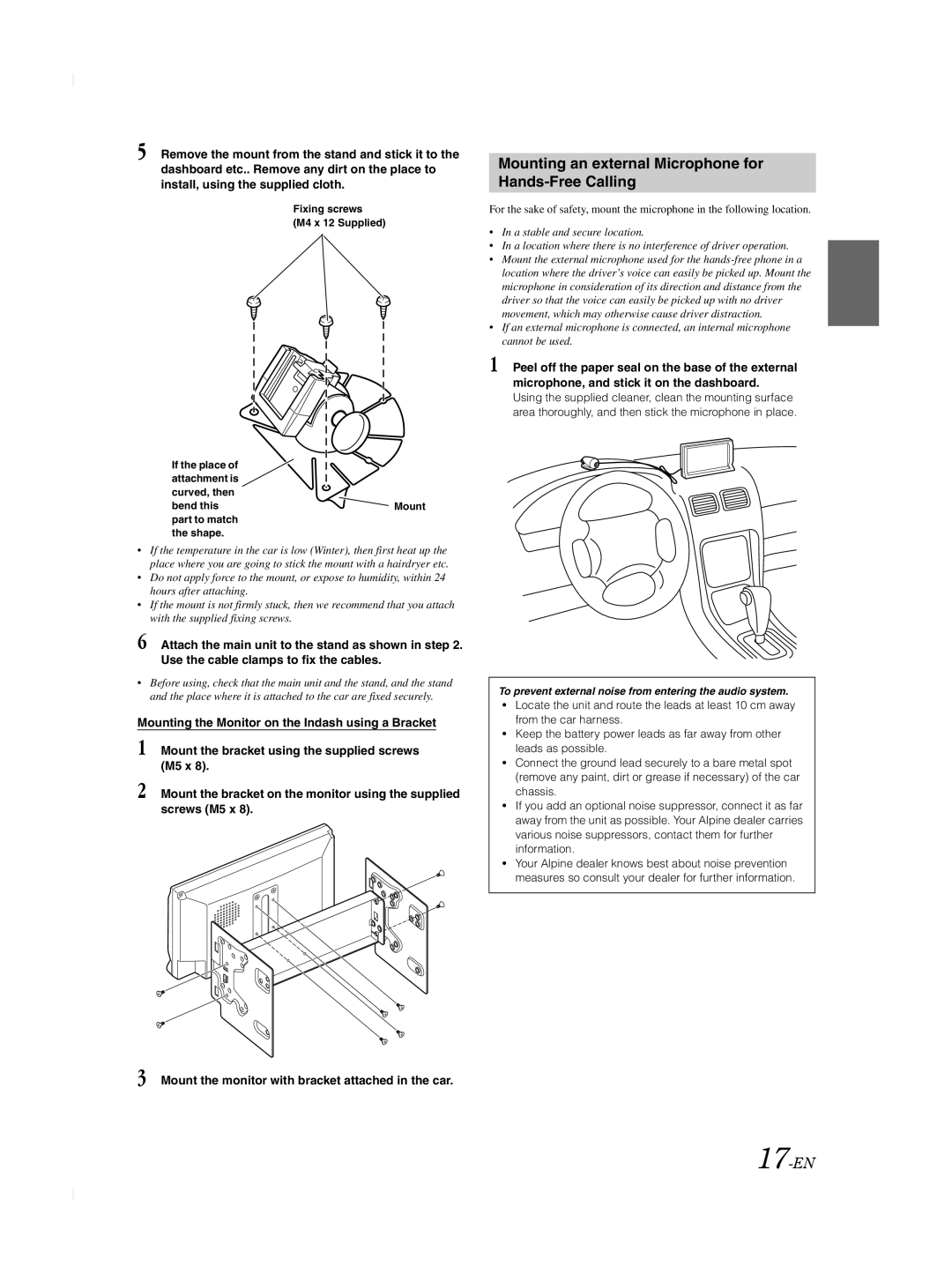 Alpine TME-M740BT owner manual Mounting an external Microphone for Hands-Free Calling, 17-EN 