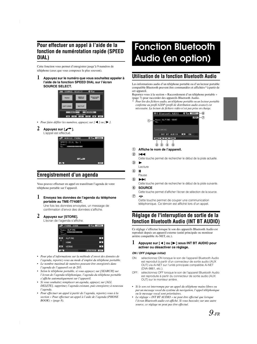 Alpine TME-M740BT owner manual Fonction Bluetooth Audio en option, Enregistrement d’un agenda, Appuyez sur Store 