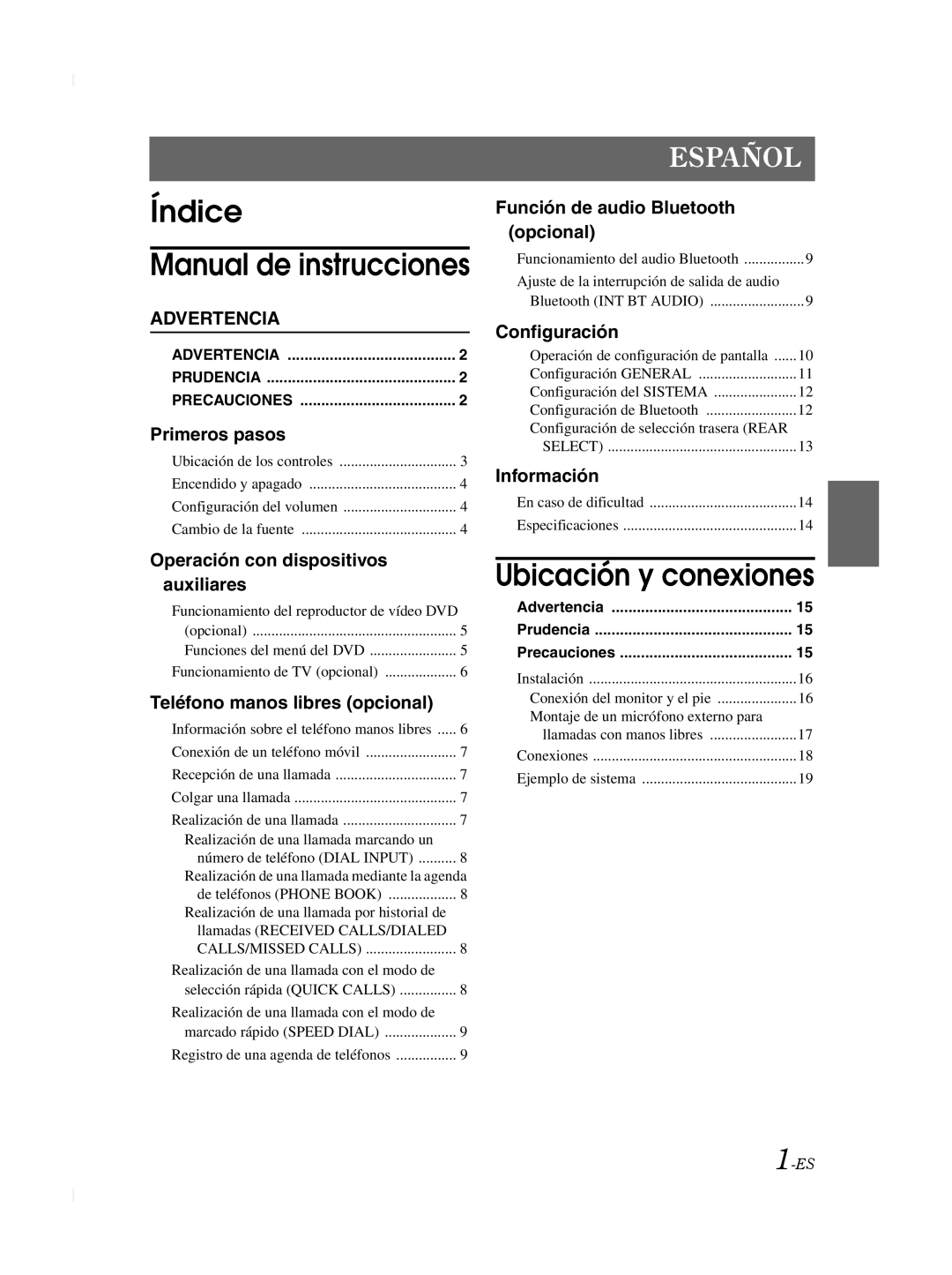 Alpine TME-M740BT owner manual Índice Manual de instrucciones 