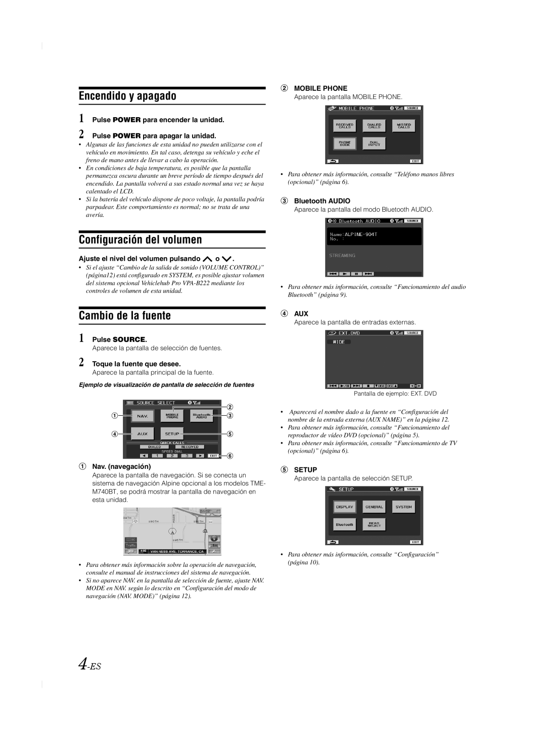 Alpine TME-M740BT owner manual Encendido y apagado, Configuración del volumen, Cambio de la fuente 