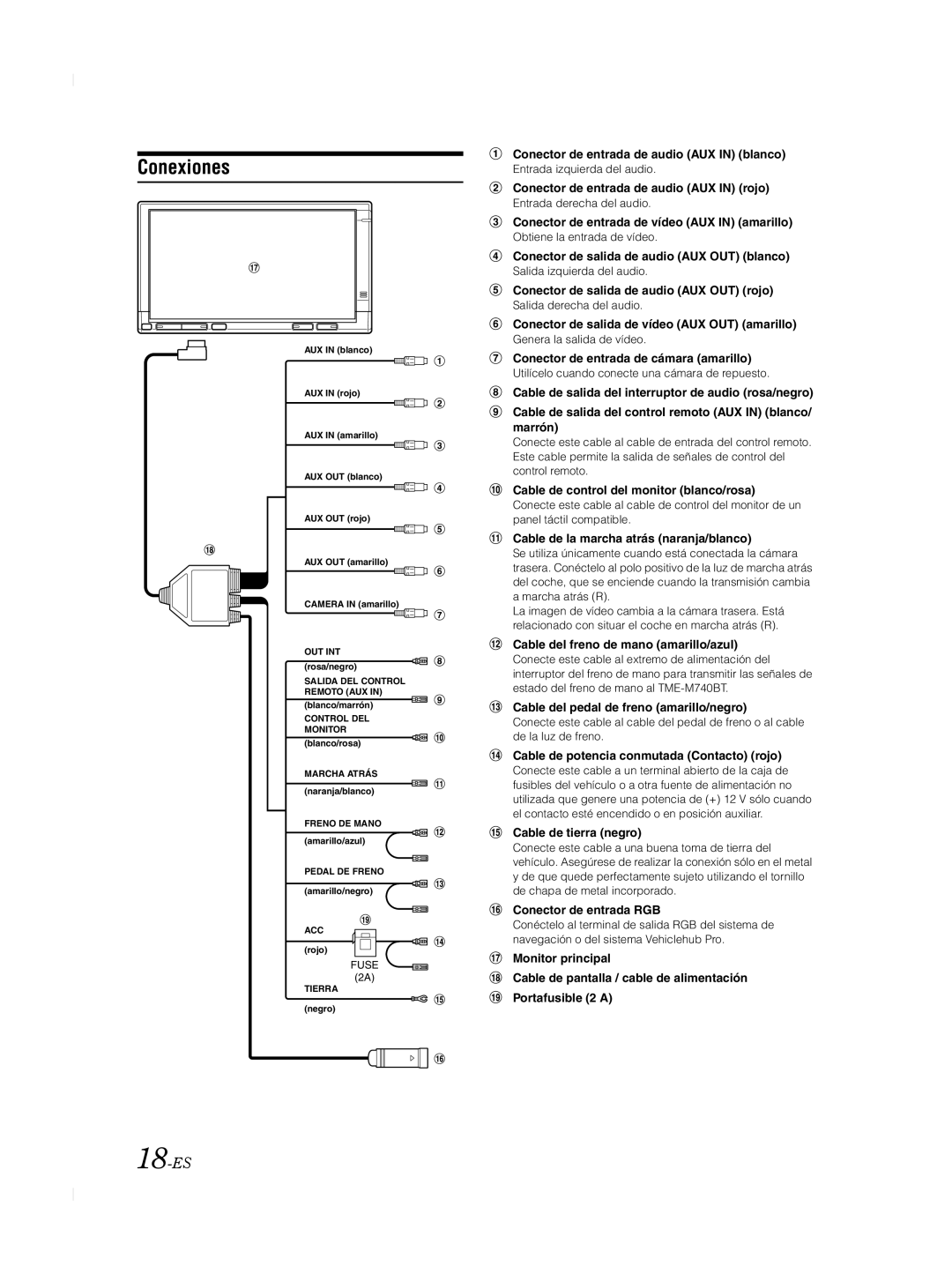 Alpine TME-M740BT owner manual Conexiones, 18-ES 